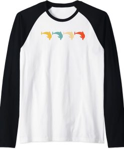 Dolphin Vintage Retro Beluga Fish Orca Lover 60s 70s Gift Raglan Baseball Tee