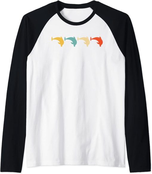 Dolphin Vintage Retro Beluga Fish Orca Lover 60s 70s Gift Raglan Baseball Tee