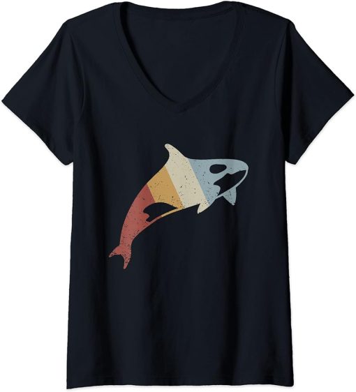 Womens Orca Retro Style Vintage V-Neck T-Shirt