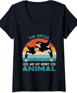 Womens Orcas Are My Spirit Animal Funny Orca Whale quote V-Neck T-Shirt