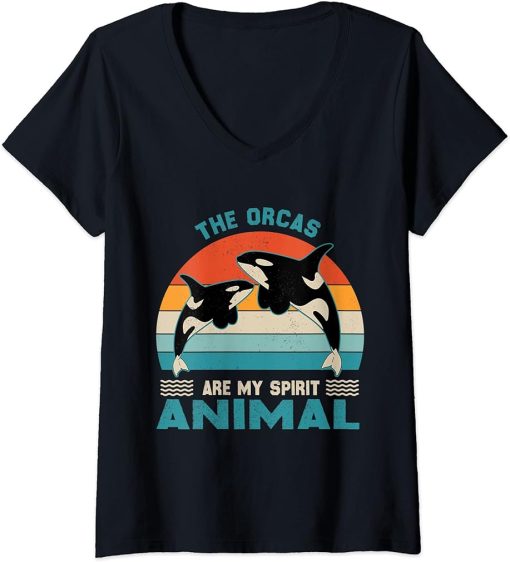 Womens Orcas Are My Spirit Animal Funny Orca Whale quote V-Neck T-Shirt