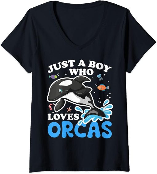 Womens Funny Orca Lover Graphic for Women Men Kids Whale V-Neck T-Shirt