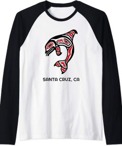 Native American Cruz Santa California Orca Killer Whale Raglan Baseball Tee