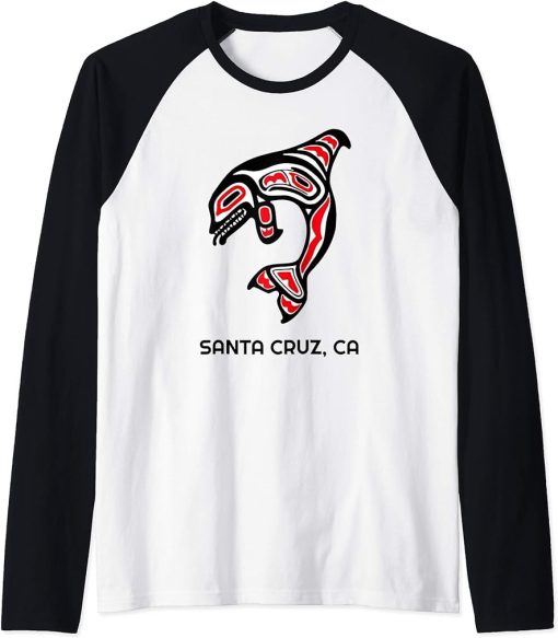 Native American Cruz Santa California Orca Killer Whale Raglan Baseball Tee