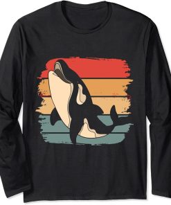 Retro Killer Whale Sea Ocean Animal Gift Aquarium Orca Long Sleeve T-Shirt