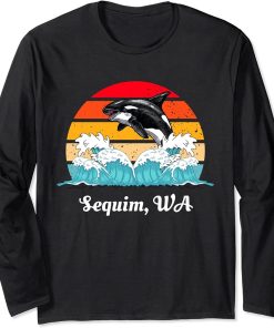 Vintage Sequim WA Distressed Orca Killer Whale Art Long Sleeve T-Shirt