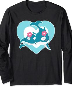 Love Orcas - Cute Orca and Orca Calf Heart Long Sleeve T-Shirt