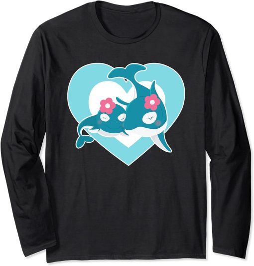 Love Orcas - Cute Orca and Orca Calf Heart Long Sleeve T-Shirt