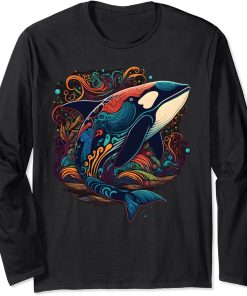 Colourful mystical orca whale watching dolphin pottwhale orca whale Long Sleeve T-Shirt