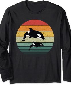 Orca Family Vintage Retro Art, Killer Whale Family Long Sleeve T-Shirt