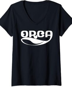 Womens Orca Whale Dolphin Retro Ocean Graphic Vintage Sea Design V-Neck T-Shirt