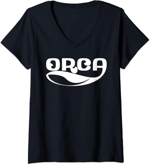 Womens Orca Whale Dolphin Retro Ocean Graphic Vintage Sea Design V-Neck T-Shirt