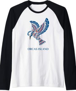 Orcas Island Washington Kingfisher Native American Bird Gift Raglan Baseball Tee