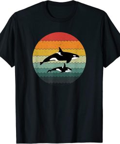 Orca Killer Whale Family Vintage Retro Art Graphic Sea Ocean T-Shirt