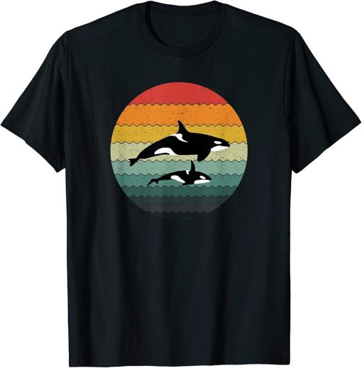 Orca Killer Whale Family Vintage Retro Art Graphic Sea Ocean T-Shirt