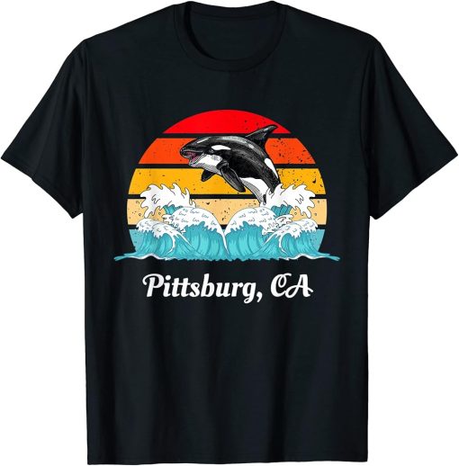 Vintage Pittsburg CA Distressed Orca Killer Whale Art T-Shirt