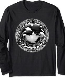 Orca Whales Polynesian Hawaiian Cute Orca Long Sleeve T-Shirt