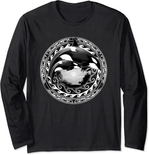 Orca Whales Polynesian Hawaiian Cute Orca Long Sleeve T-Shirt